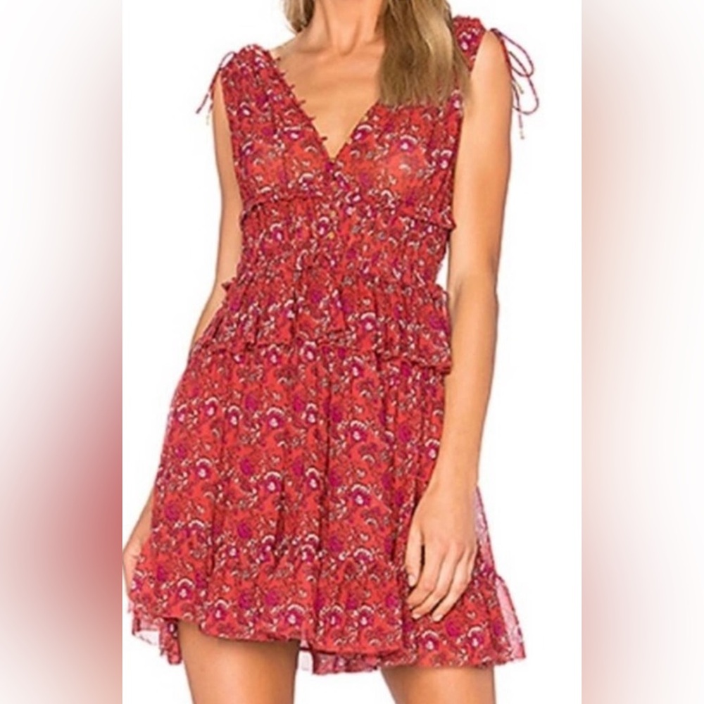 Ulla Johnson Dress Red Floral Noelle Ruffle Silk Dress
